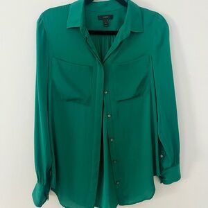 J Crew Green Silk Button-Up Blouse